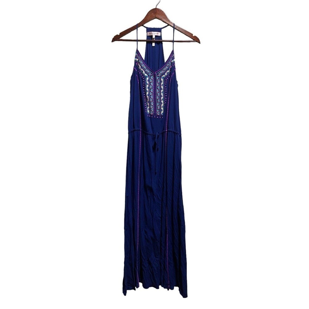 Blue Halter dress embellished with beautiful embroidery SZ L by Nanette‎ Lapore